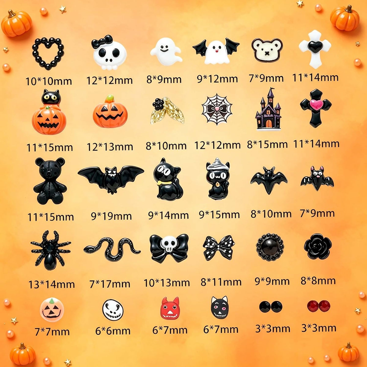 12 Grids Halloween Nail Charms 3D Gothic Flatback Pumpkin Ghost