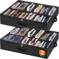 Under Bed Shoe Storage Organizer 2 Pack(12 Shoes Cells), 4.3 Inches Profile Fabric Shoes Container Box with Clear