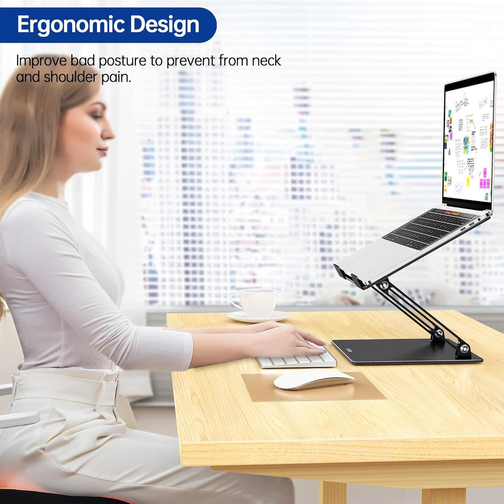 LS10 Laptop Stand for Desk, Ergonomic Adjustable Notebook Tablet Stand, Foldable Laptop Riser, Portable Desktop Book