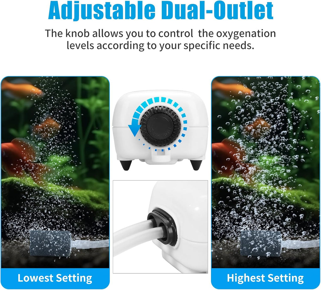 Aquarium Air Pump for 20-210 Gallon Tank, Fish Air Bubbler, Hydroponic Oxygen Aerator with Stones, Airline Tubing
