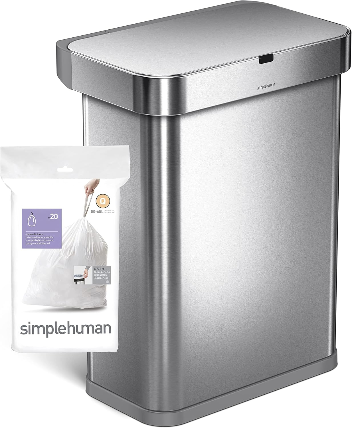 Code Q 60 Count Custom Fit Liners, Drawstring Kitchen Trash Bags, One-by-One Mess-Free Dispense, Extra Thick & Double