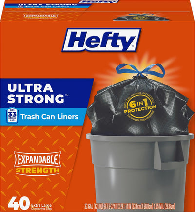Ultra Strong 33 Gallon Trash Bags, Black, Unscented, 40ct | 33G Extra Large Trash Bags with Drawstrings, Resists