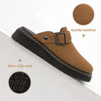 Women's Slip On Suede Clogs with Back Strap Chestnut 5.5