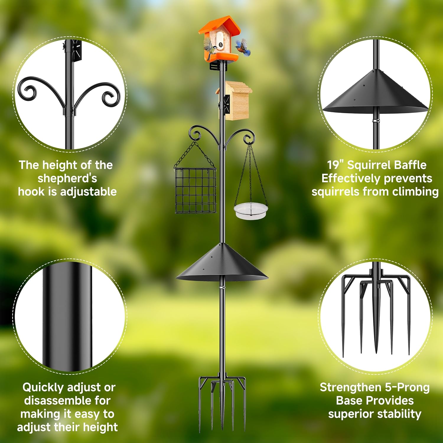 Smart Bird Feeder Pole Stand with Proof Squirrel Baffle 79" - Dia 1 Inch Bird House Pole Mount for Camera Birdfeeder