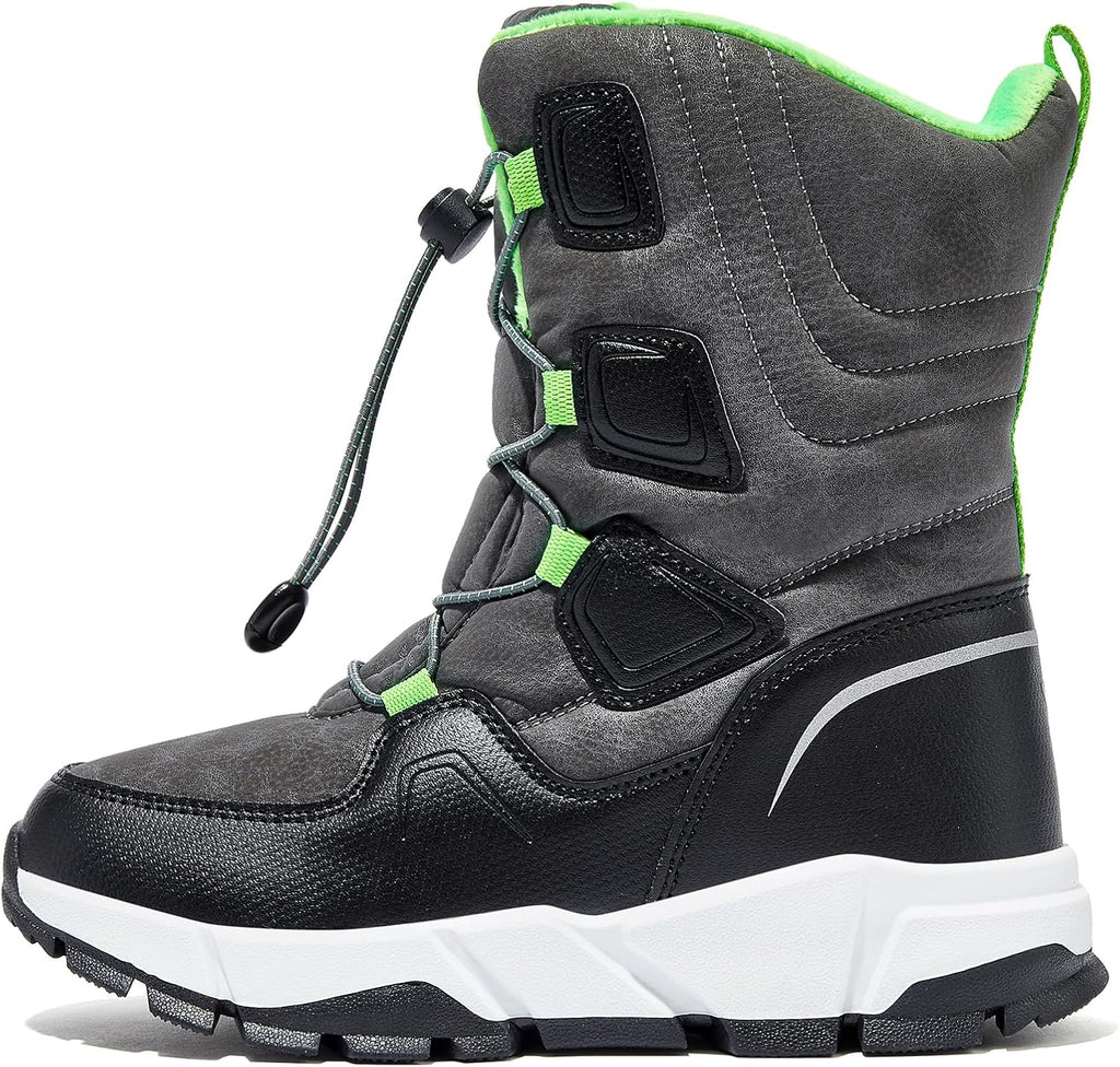 Kids Snow Boots Boys Girls Mid Calf | Water Resistant, Warm Faux Fur Lined, Insulated, Winter Shoes, Toddler Little