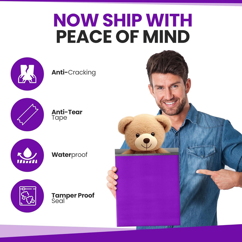 Purple Bubble Mailers 14.25x20, Self Seal Poly Padded Envelopes #7, 15 Pack