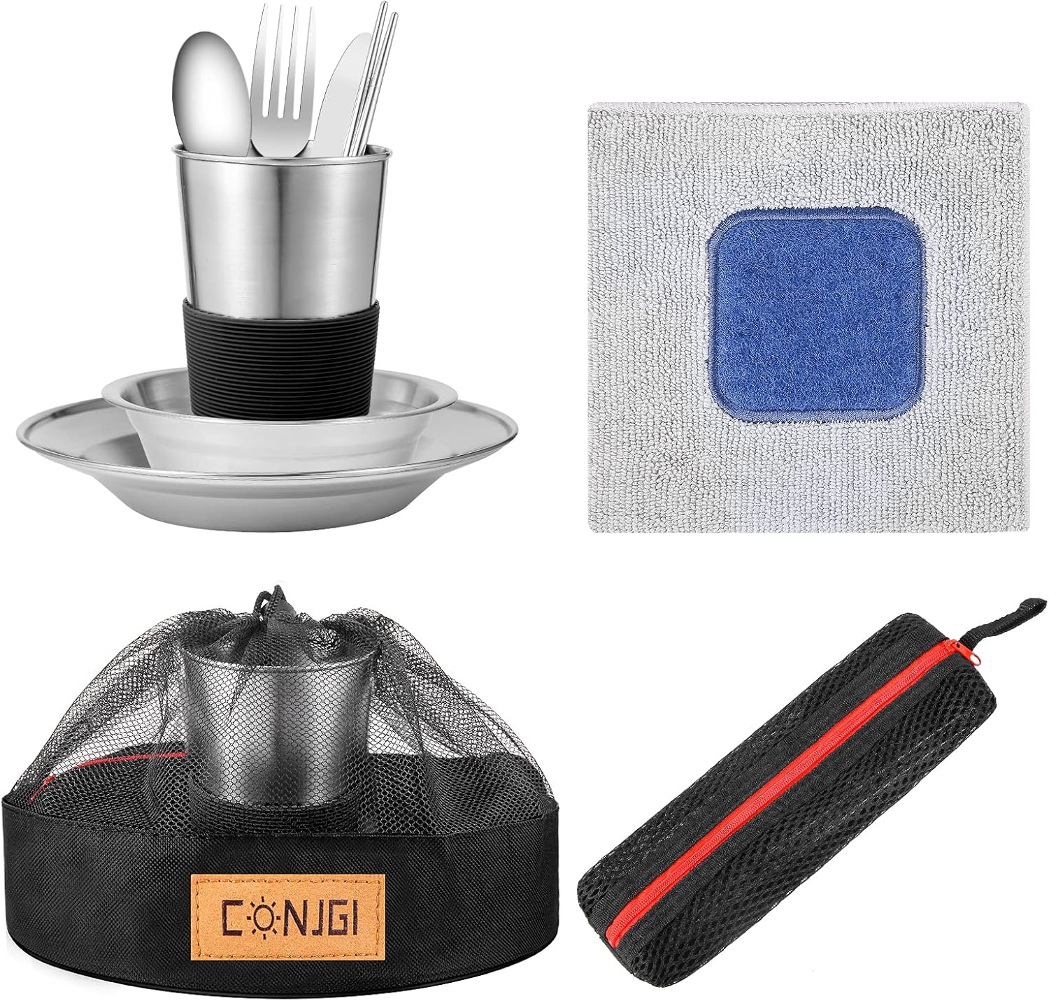 Outdoor Camping Mess Kit - 1 to 2 persons Camping Dishes Includes Cups, Bowls, Dishes, Knives, Forks, Spoons, Etc