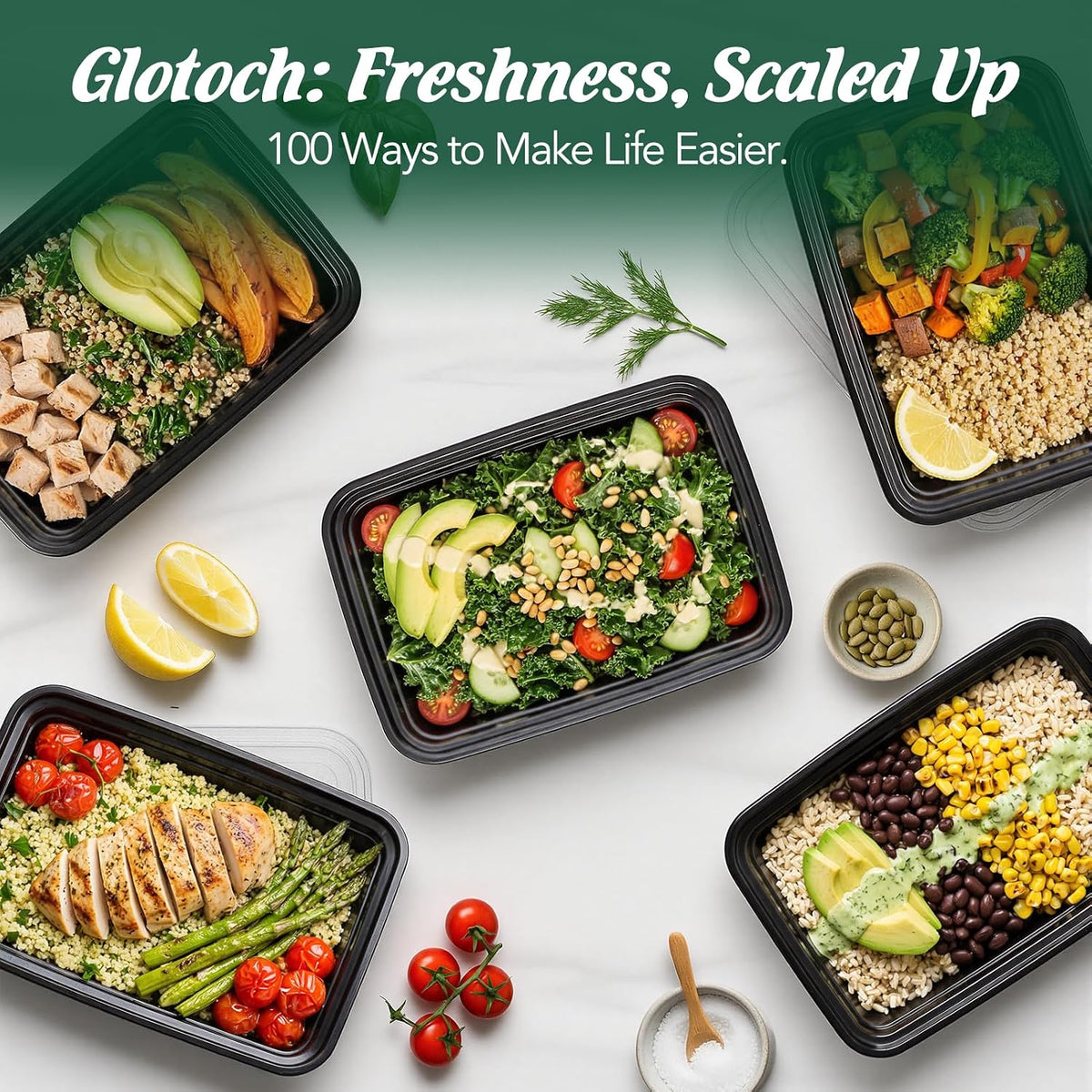 Meal Prep Containers with Lids 32oz 100 Pack (200 Piece)