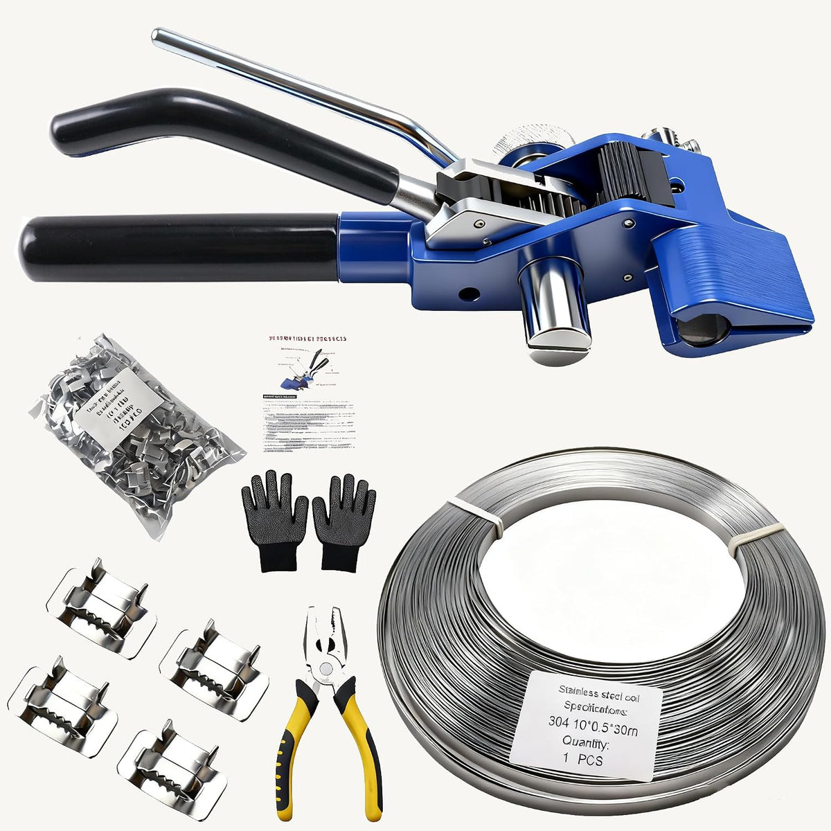 304 Stainless Steel Banding Strapping Kit with 100 Stainless Buckles