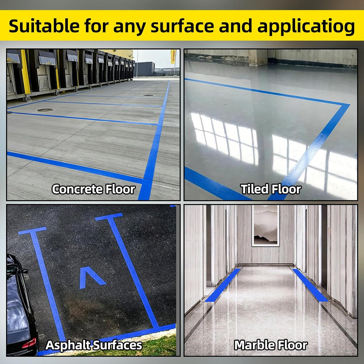 Blue Floor Marking Tape, 1.1mm Extra Thick Industrial Safety Tape, 4 in Width x 100FT, Warning Tape for Warehouse