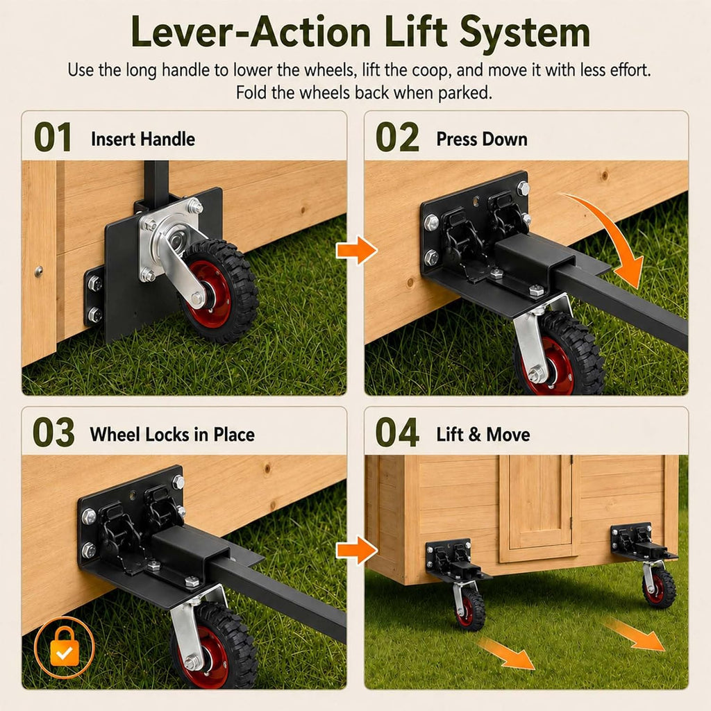Chicken Tractor Wheels Kit with Lift System, Set of 4 Heavy Duty Foldable Swivel Casters,700 lb Load Capacity, Solid