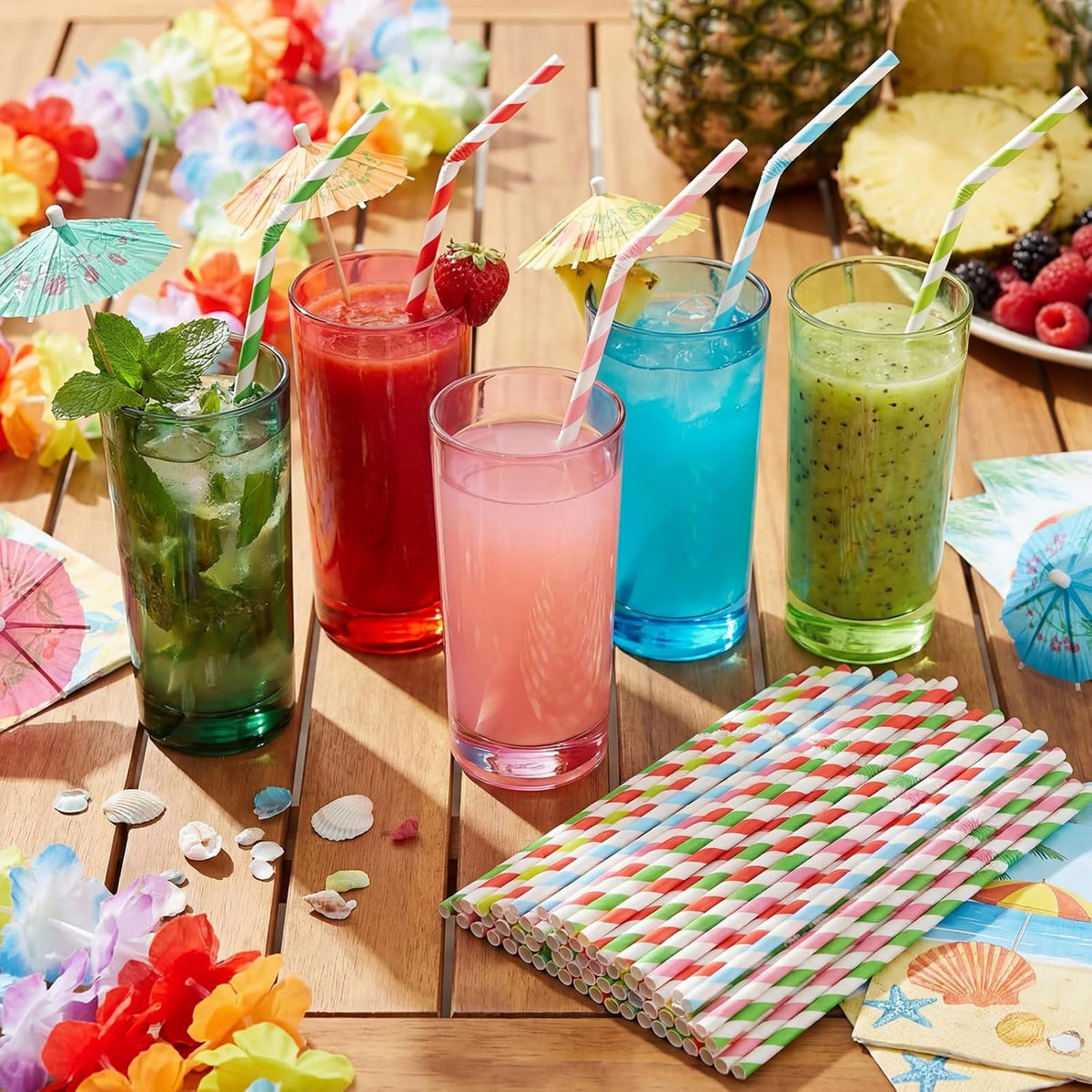 500 Pcs Paper Drinking Straws, Colorful Bendable Striped Straws 7.9"