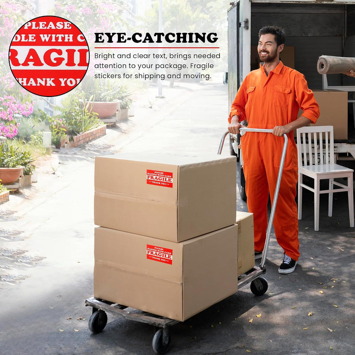 1000 Labels 3" x 5" Fragile - Handle with Care Label Sticker Red Semi Gloss (2 Roll)