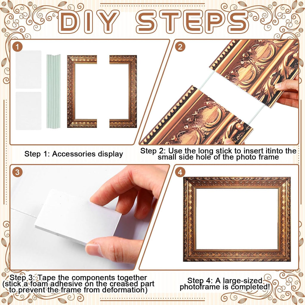 Wedding Large Photo Booth Props 35 x 47 Inch Gold Vintage Frame Photo Booth Selfie Frame with 13 ft Ribbon for