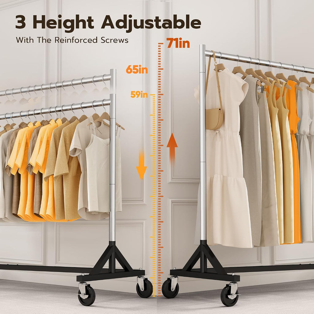 Commercial Z Base Garment Rack Hold 500LBS Heavy Duty Clothing Rack Adjustable Rolling Clothes Rack for Hanging