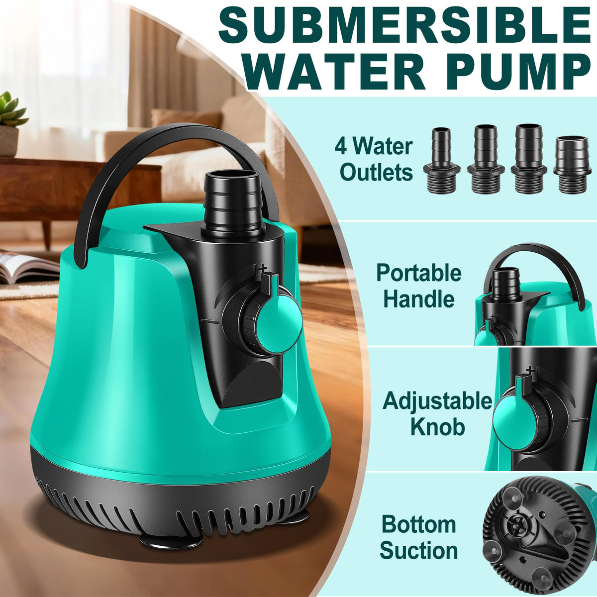 RovPool Sump Pump Submersible, Adjustable Pool Cover Pump Above Ground