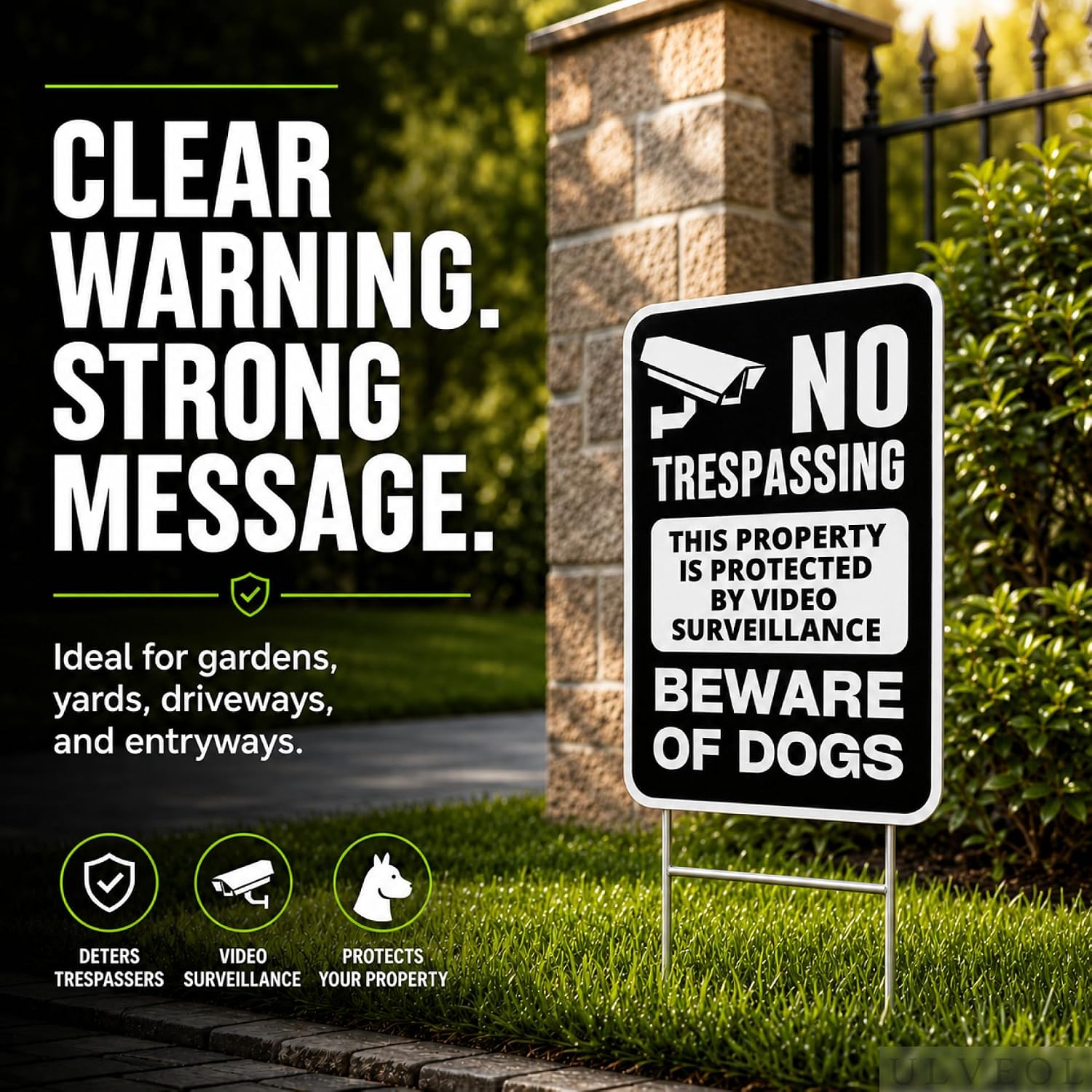 Set of 3 Double Sided 12x8 Inches Beware of Dog Plastic Sign with Metal Stakes - No Trespassing This Property Is