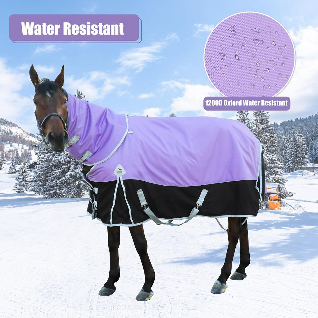 Horse Turnout Blankets Horse Blanket Winter Water Resistant,220G-Gram Polyester Poly Filling Liner 1200D Premium