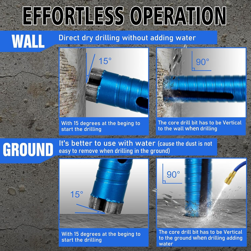 Diamond Core Drill Bits 1 1/2" Diameter 10"/254mm Drilling Depth 5/8-11" Thread Core Bit Turbo Laser-Welded Segments