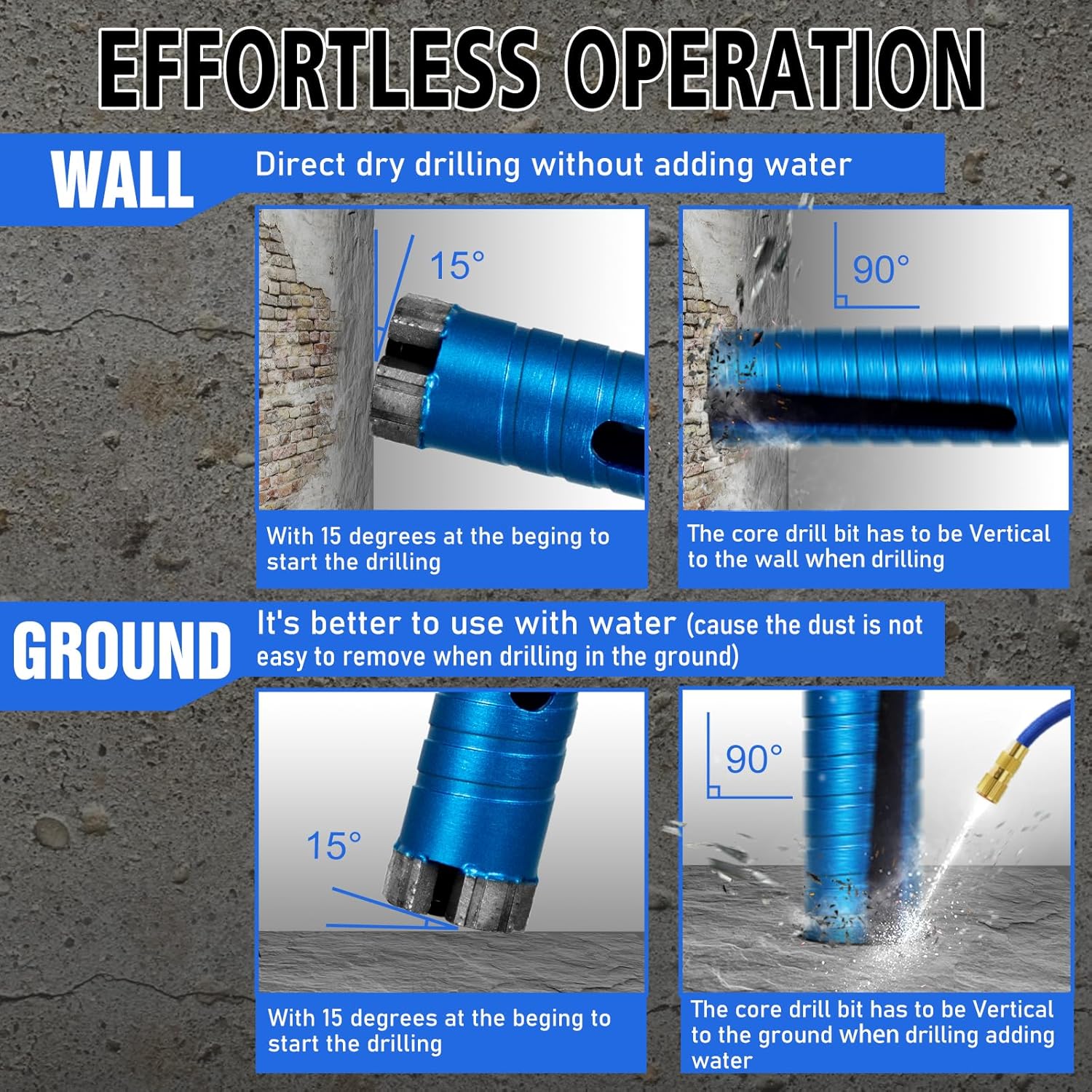 Diamond Core Drill Bits 4 1/2" Diameter 10"/254mm Drilling Depth 5/8-11" Thread Core Bit Turbo Laser-Welded Segments