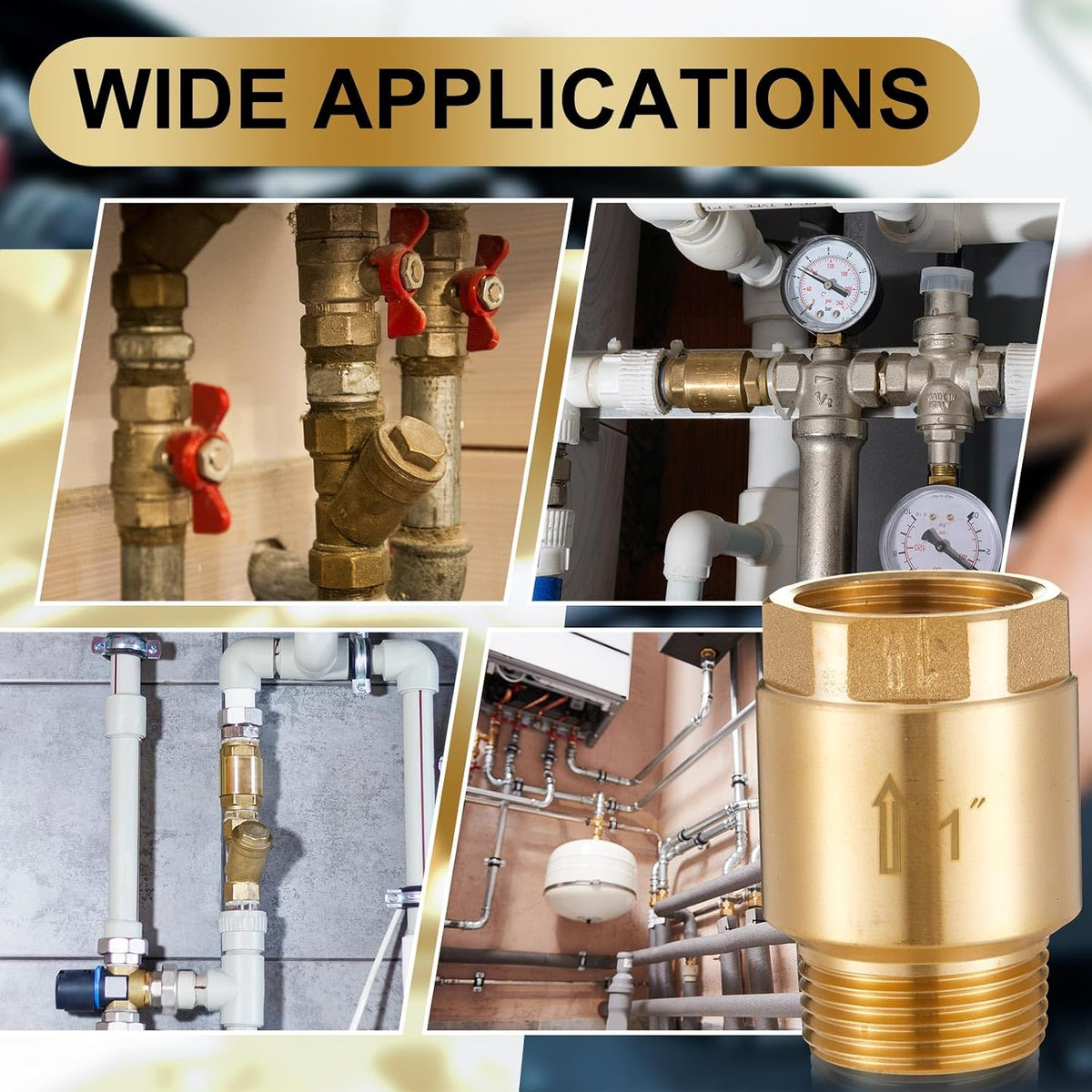Zonon 1 Pcs 1 Inch Check Valve, One Way Spring Brass Check Valve