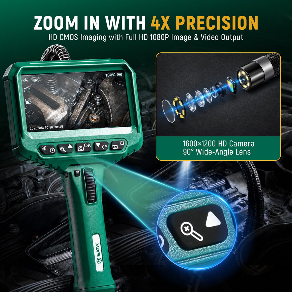 SATA Articulating Borescope Camera with Light, 210° Two-Way Endoscope