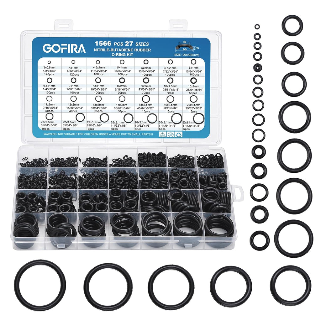 O-Ring O Rings Assortment Kit 1566Pcs 27 Sizes Nitrile Rubber Seals
