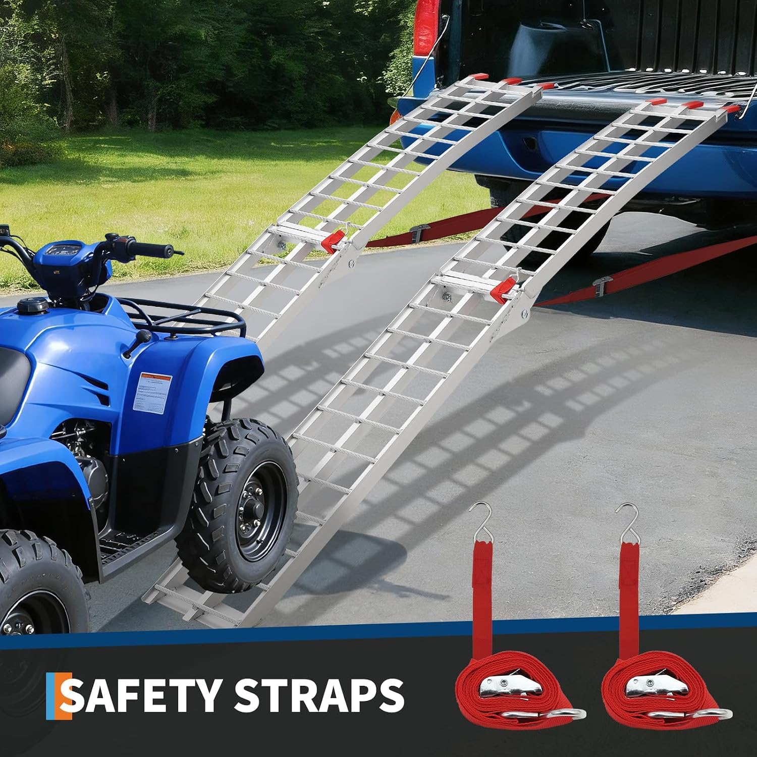 7.5FT Aluminum Folding Loading Ramps, Folding Ramps for Pickup Truck & Traile, Includes Load Straps for ATV, UTV