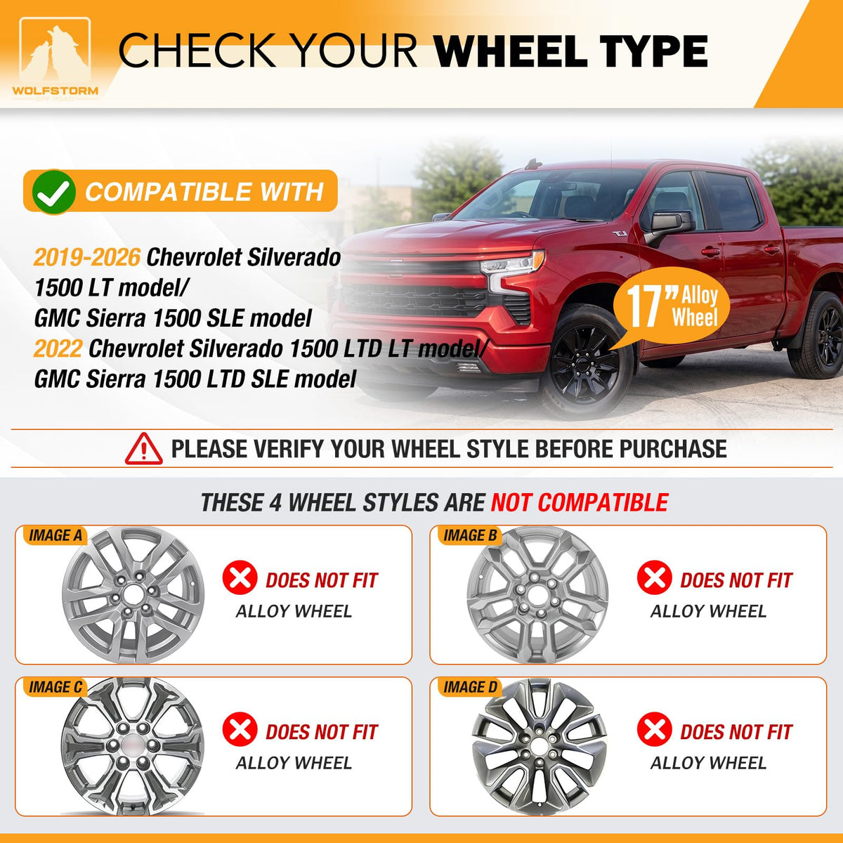 17 Inch Wheel Skins for 2019-2026 GMC Sierra 1500 SLE Model