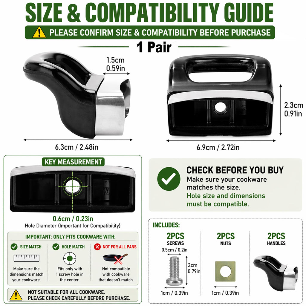 2 Pack Pot Handles Replacement, Universal Pan Handle for Pot Short Side