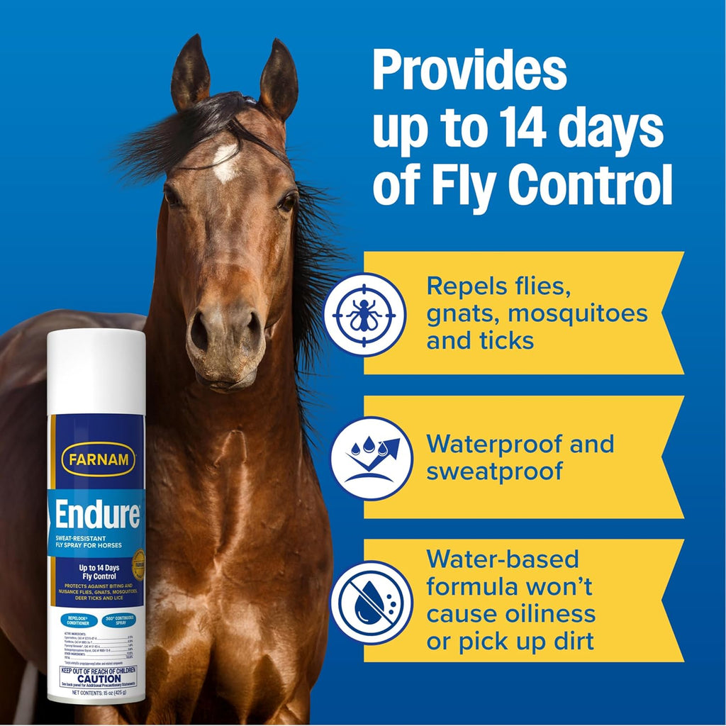 Endure Fly Spray for Horses, Long-Lasting Fly Repellent, 15 oz Spray