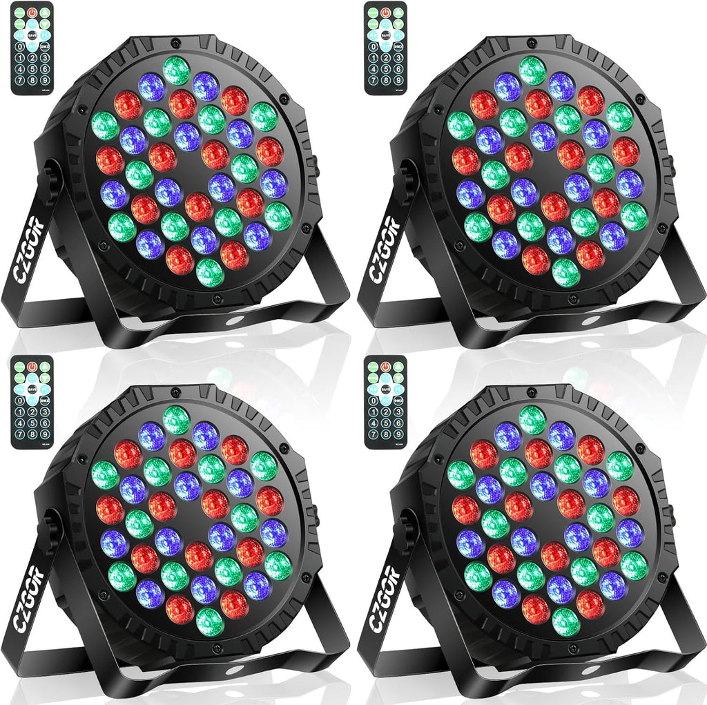 LED Stage Lights 4Pack - Czgor 36W RGB DJ Par Light for Party, Remote & DMX | with Sound Activated Auto Play by