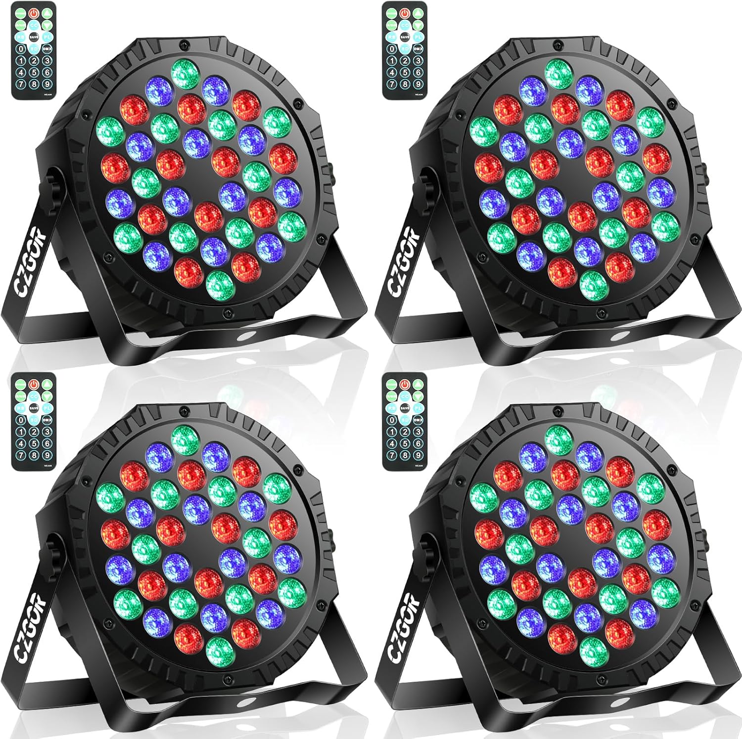 LED Stage Lights 4Pack - Czgor 36W RGB DJ Par Light for Party, Remote & DMX | with Sound Activated Auto Play by