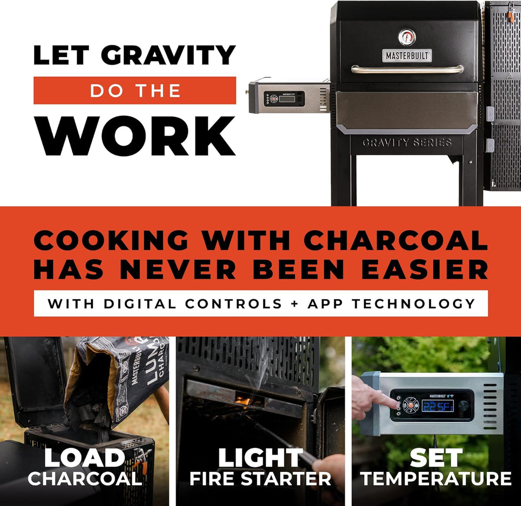 Gravity Series 1050 Smoker Grill - Digital Charcoal Combo Grill with Free App, 1,050 Cooking Square Inches in Black