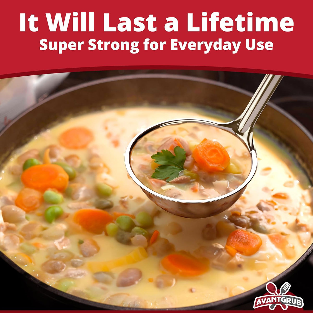 Super Sturdy, Ergonomic 4 Oz. Soup Ladle 1 Pk. Stainless Steel Ladles with Long Handles. Best Kitchen Accessories for