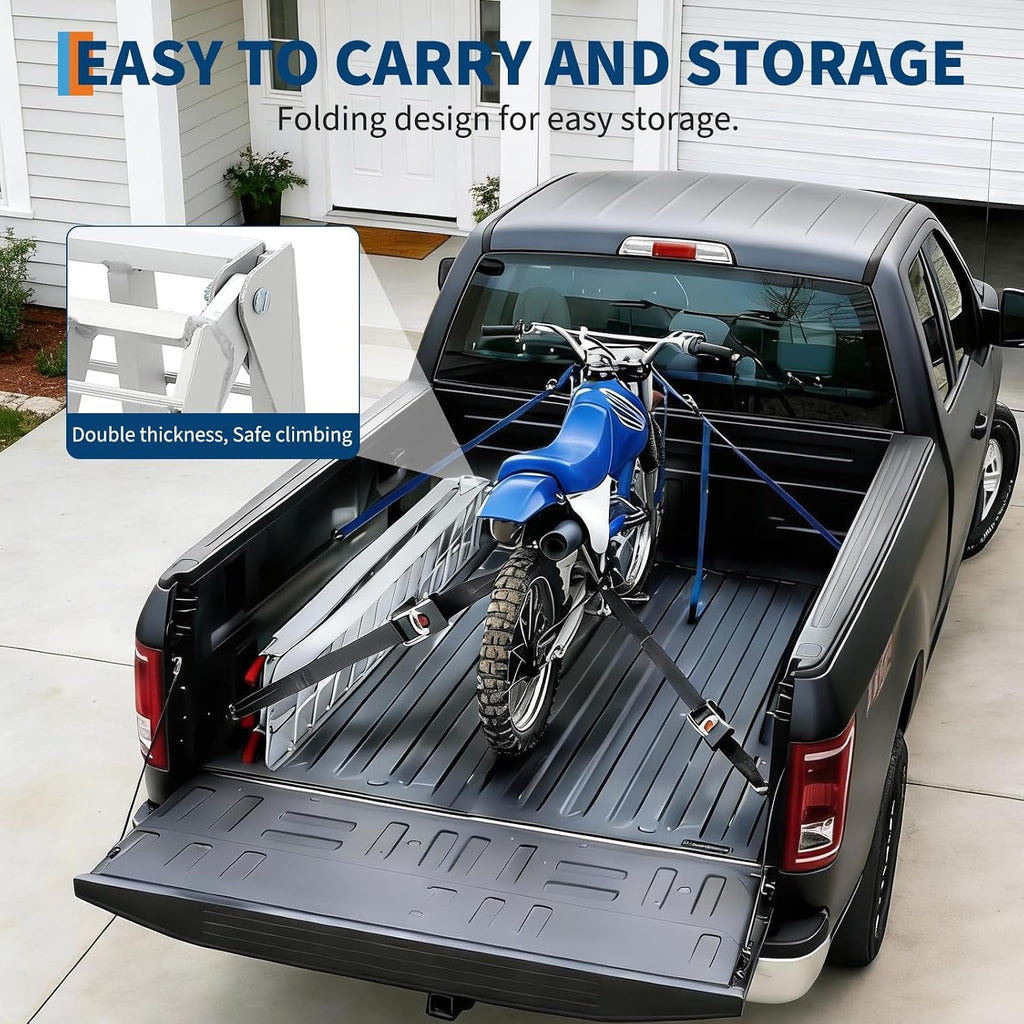 7.5FT Aluminum Folding Loading Ramps, Folding Ramps for Pickup Truck & Traile, Includes Load Straps for ATV, UTV