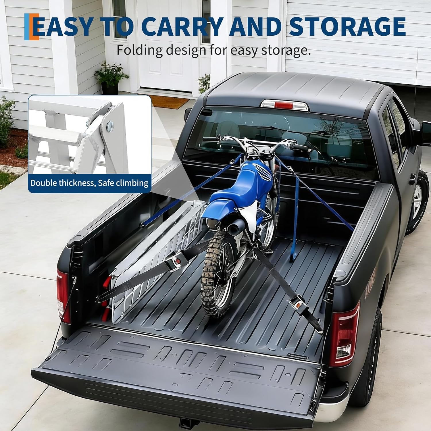 7.5FT Aluminum Folding Loading Ramps, Folding Ramps for Pickup Truck & Traile, Includes Load Straps for ATV, UTV
