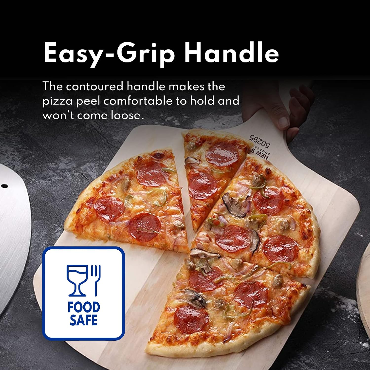 50226 Restaurant-Grade Wooden Pizza Peel, 14" L x 12" W Plate, with 8" L Wooden Handle, 22" Overall Length