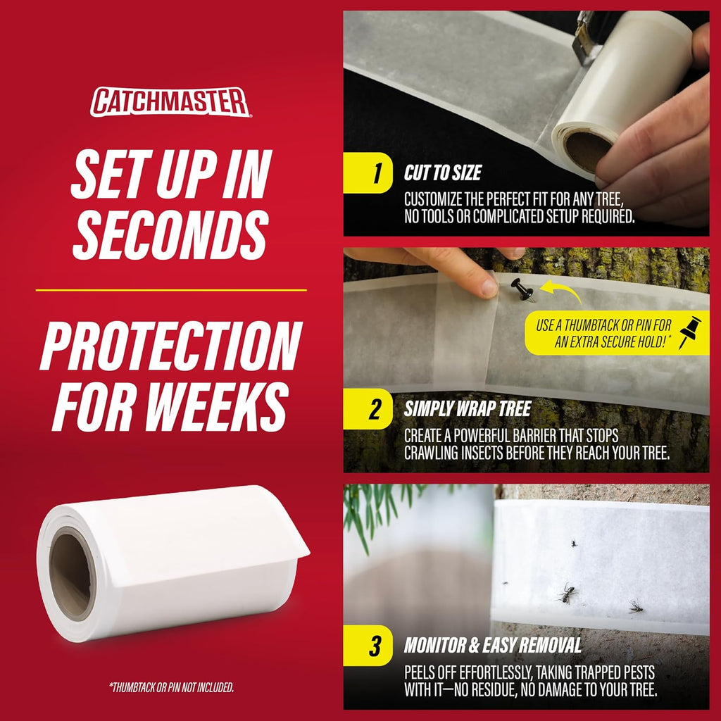 Tree Shield Lantern Fly & Ant Traps Insect Barrier, 4 Rolls 30ft Each, Outdoor Adhesive Crawling Insect Trap to