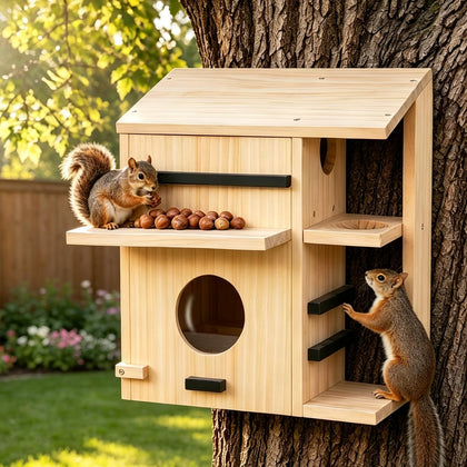 Large Wooden Squirrel House for Outside, Squirrel Nesting Box