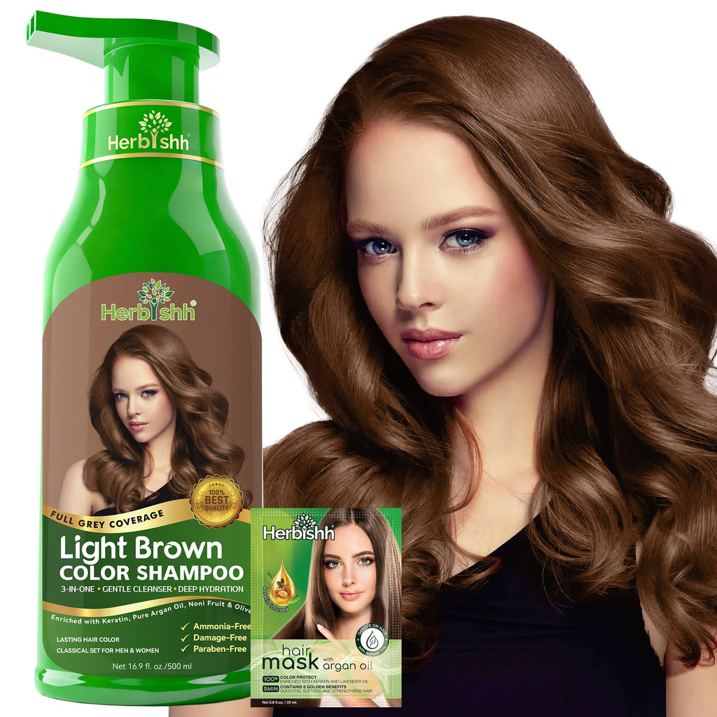 Light Brown Hair Dye Shampoo for Gray Hair Coverage 500ml