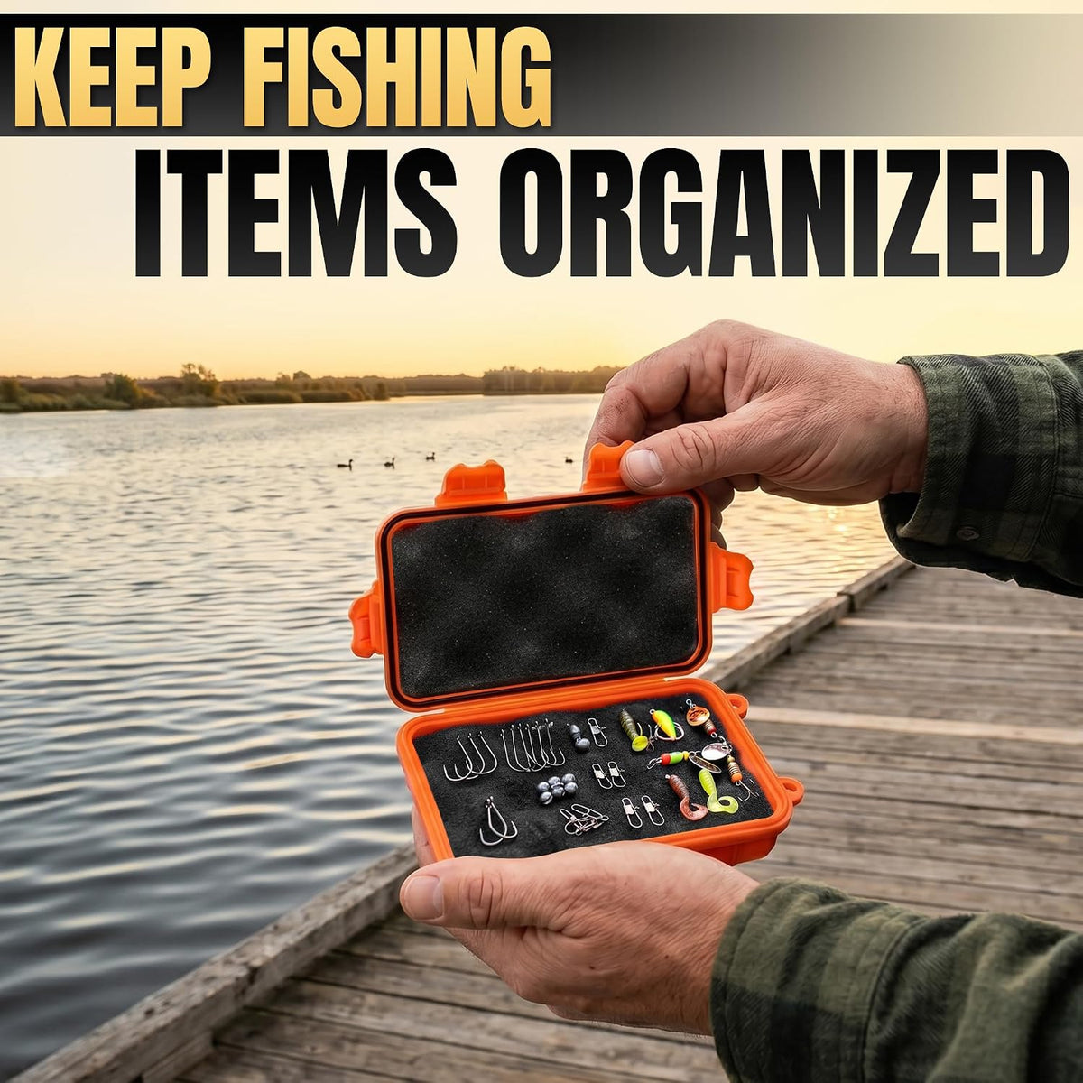 Small Waterproof Box, 2 Pcs, 4.92x2.95x1.53", Foam Insert (Black/Orange)