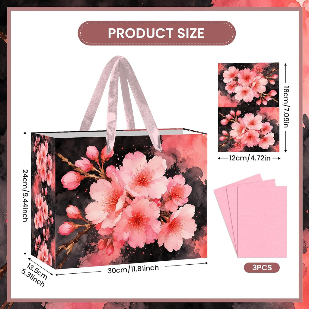 Cherry Blossom Gift Bag with 3 Pink Tissue Paper & Greeting Card