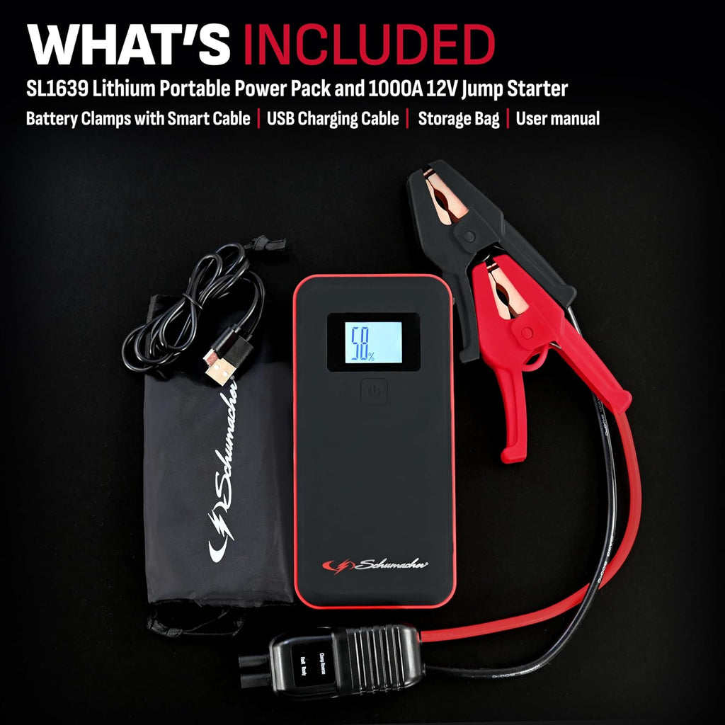 1000 Peak Amp 12V Portable Lithium Car Battery Jump Starter & Power Pack - Lithium Ion Jump Box - with USB Charging &
