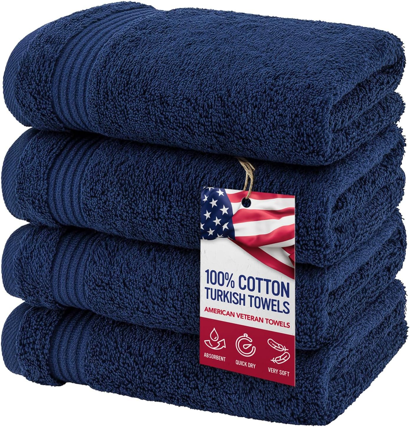 Hand Towels for Bathroom Set of 4, 100% Cotton Turkish Hand Towel Sets, Soft Hand Face Towels, Navy Blue Hand Towels