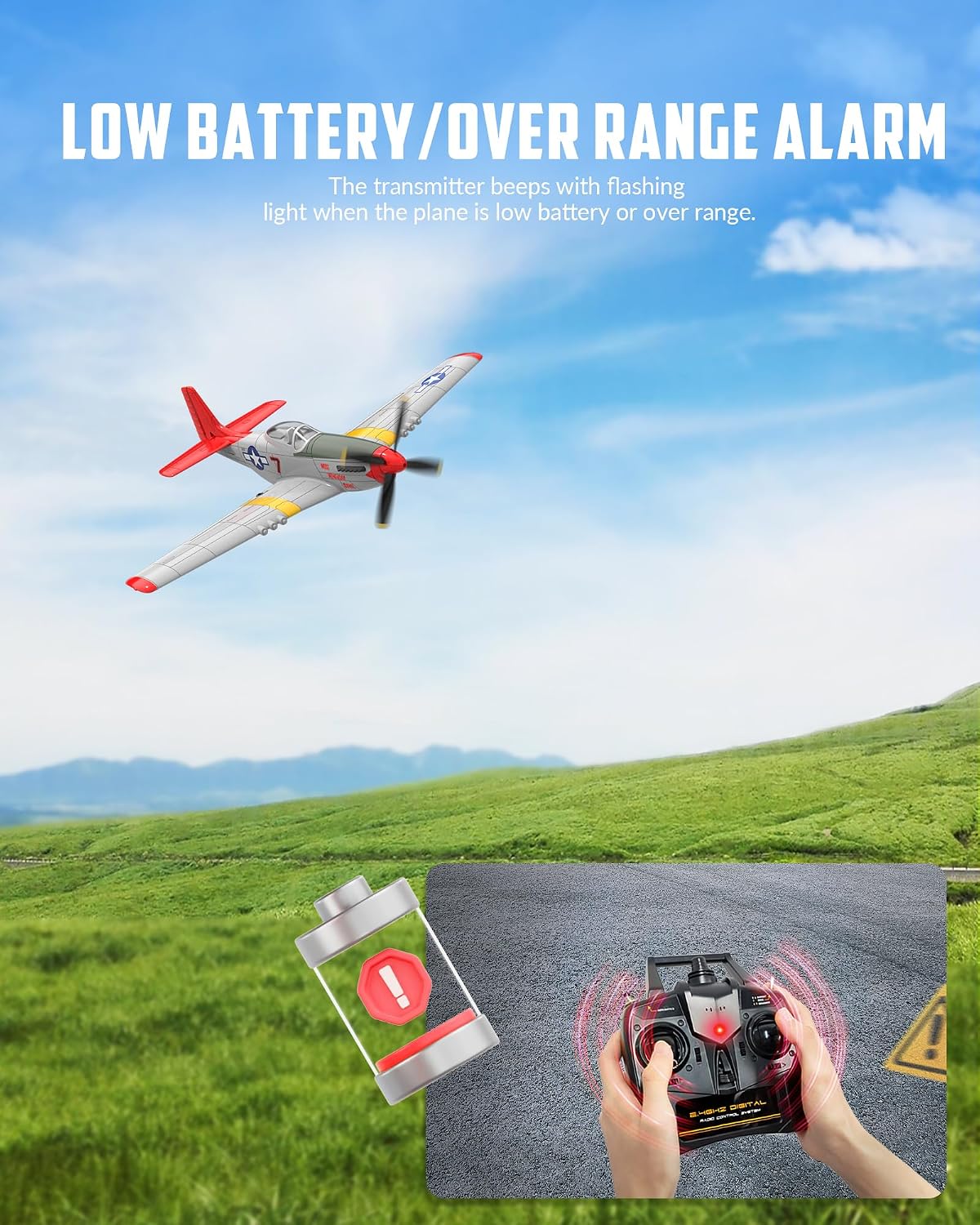 RC Plane, 4CH Remote Control Airplane for Beginners & Adults | P51D Mustang Fighter RTF, 6-Axis Gyro, 3 Modes &
