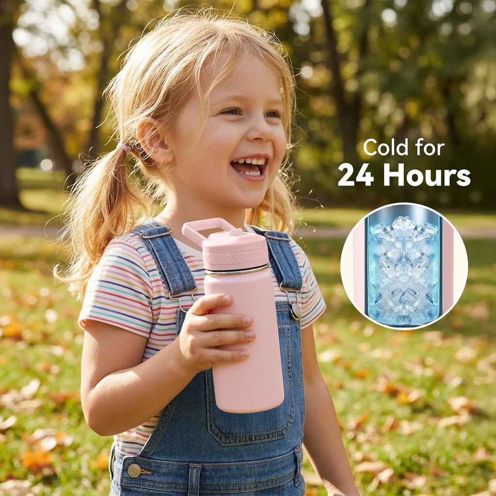 12 oz Kids Water Bottle, Toddler Water Bottle with Straw, Boys&Girls Bottle for School, 304 Stainless Steel Vacuum