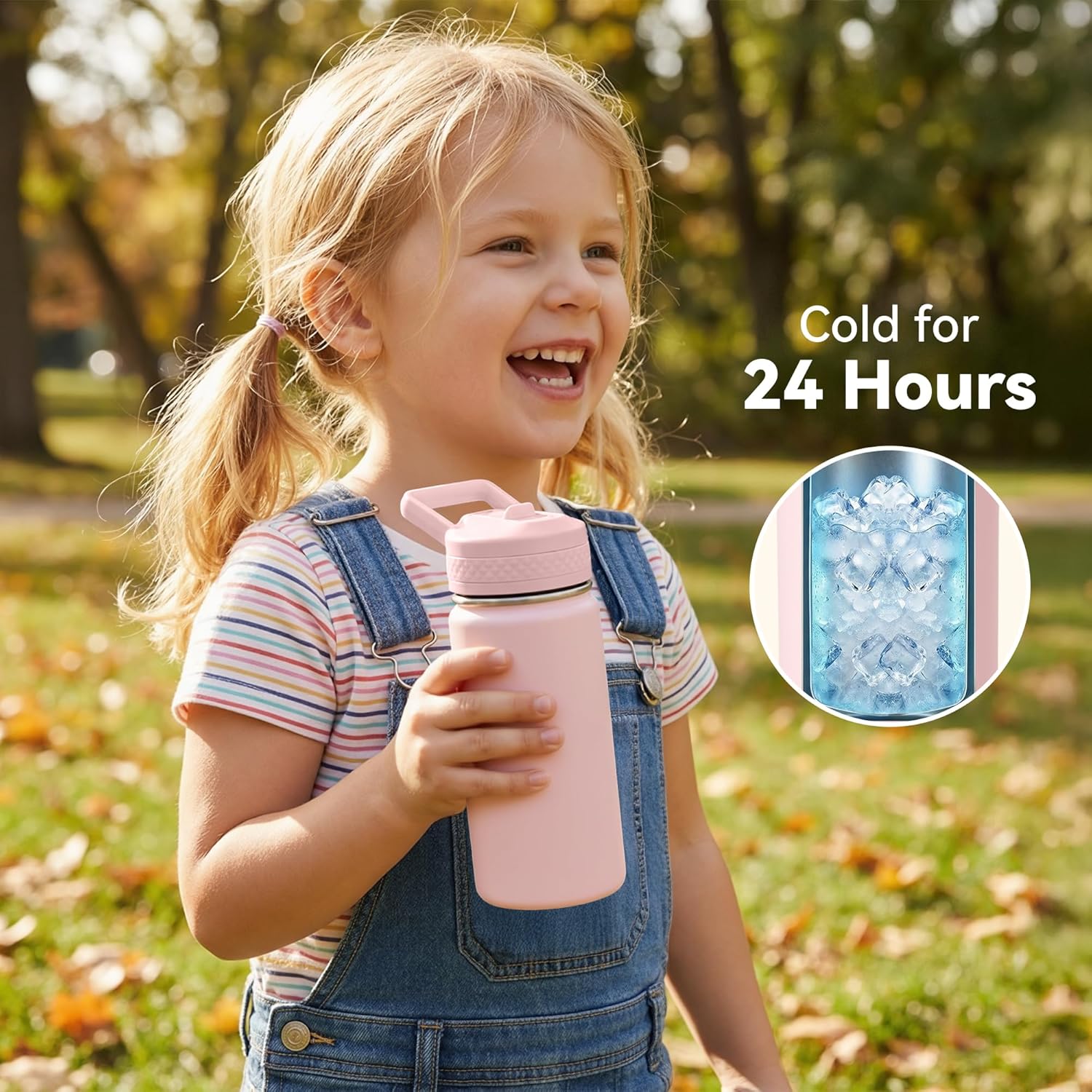 12 oz Kids Water Bottle, Toddler Water Bottle with Straw, Boys&Girls Bottle for School, 304 Stainless Steel Vacuum