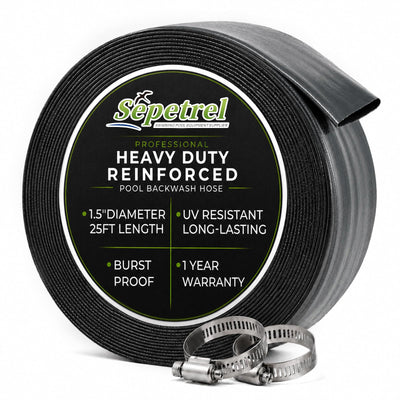 Pool Backwash Hose 1.5 Inch x 25 Feet | Heavy Duty Burst Resistant & Weatherproo Lay Flat Discharge Hose for Pool