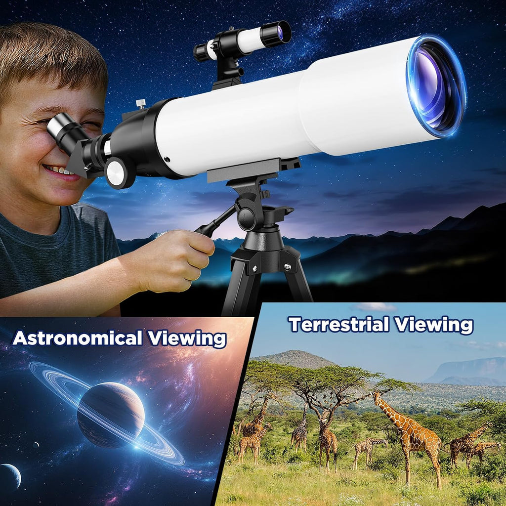 90mm Refractor Telescope for Adults & Kids: 150X Scope with 133cm Tripod | 90mm Large Aperture, Fully Multi-Coated